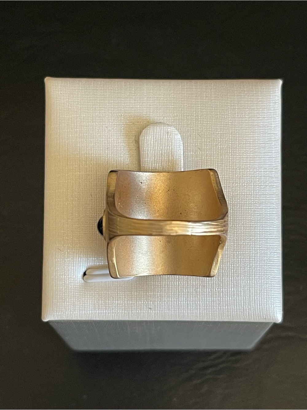 Gold-Tone Wide Band Ring with Black Stone Accents - Picture 6 of 8
